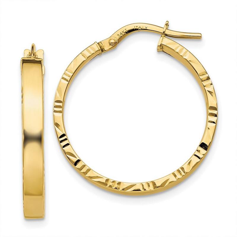 Curata 10k Yellow Gold Sparkle Cut Edge Medium Polished Hoop Earrings - 26.75x25mm