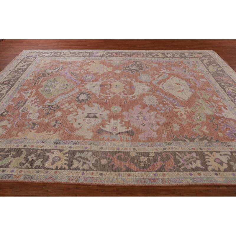 Hand Knotted Oriental 100% Wool Carpet Transitional All-Over Oranges & Rust Oushak Area Rug - 12' 0'' X 8' 11''