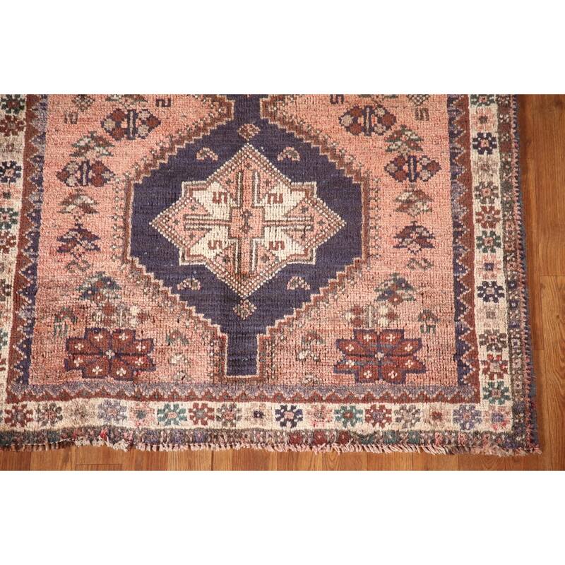 Tribal Pink Shiraz Persian Vintage Area Rug Handmade Wool Carpet - 3'7"x 4'7"