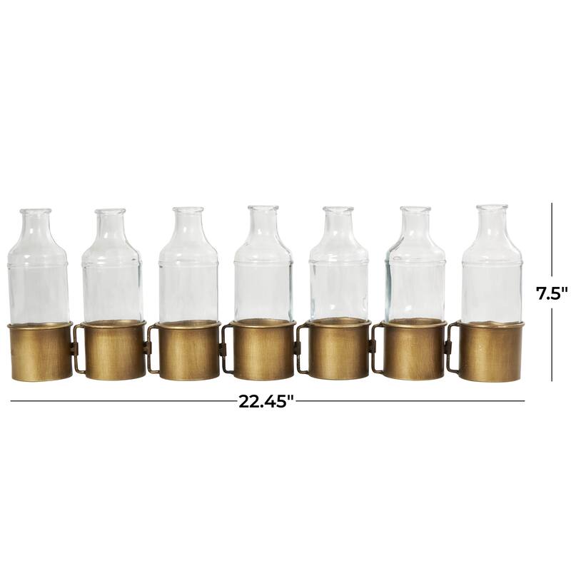 Gold Metal Adjustable Bottle Decorative Vase with Clear Glass Bottles