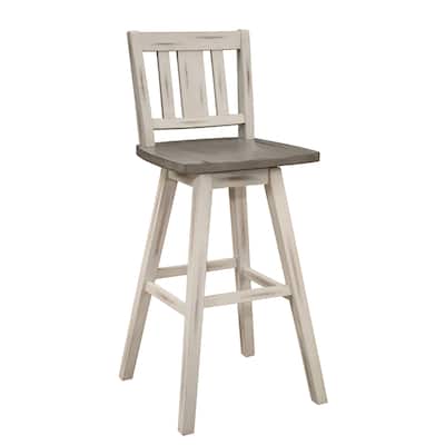 Ati 29 Inch Bar Height Stool Swivel Chairs Set of 2, Vertical Slat Back, Gray, White