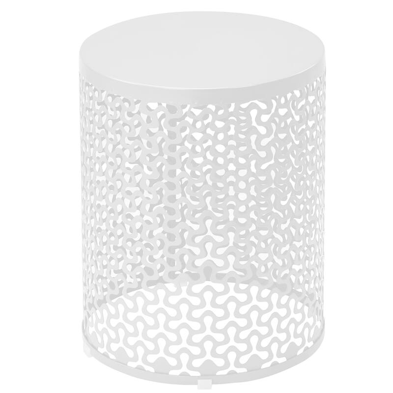 Set of 3 Nesting Side Tables Metal Round Accent Tables for Patio Balcony Garden Indoor Living Room - 15.7" x 22.0" - White