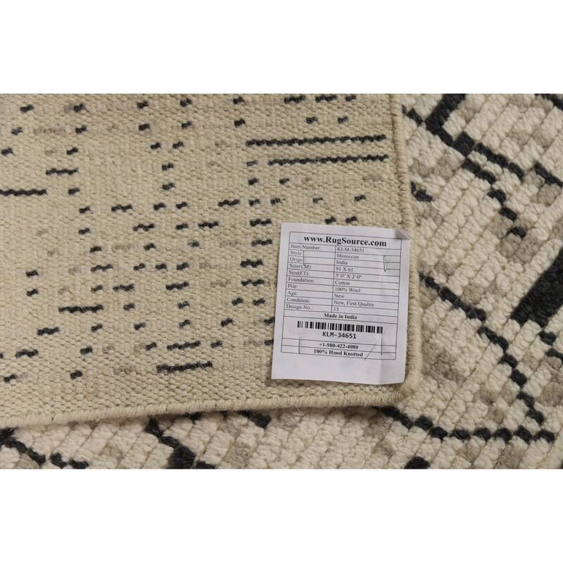 Geometric Moroccan Oriental Foyer Rug Handmade Stripe Wool Carpet - 2'0"x 3'0"