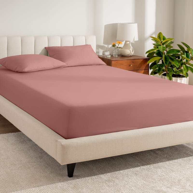 Bare Home Organic Cotton Percale Fitted Bottom Sheet - King - Dusty Rose