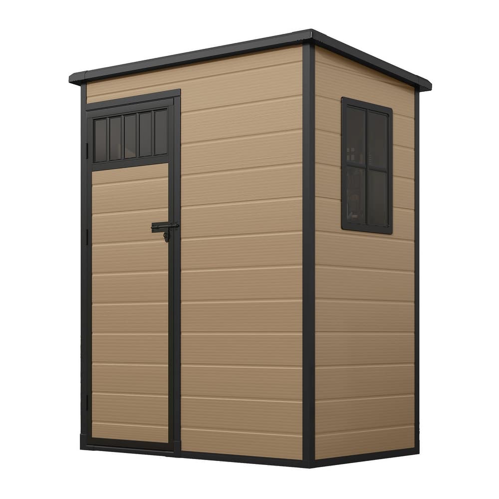 6x4.4 FT/5x3 FT Resin Storage Shed with Fence-Style and Side Windows