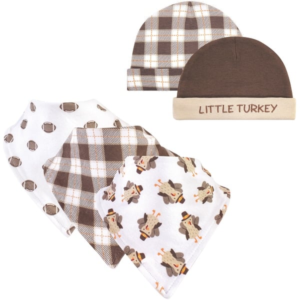 slide 1 of 1, Hudson Baby Infant Boy Cotton Bib and Caps Set 5pk, Boy Turkey, One Size - Boy Turkey - One Size One Size - Boy Turkey