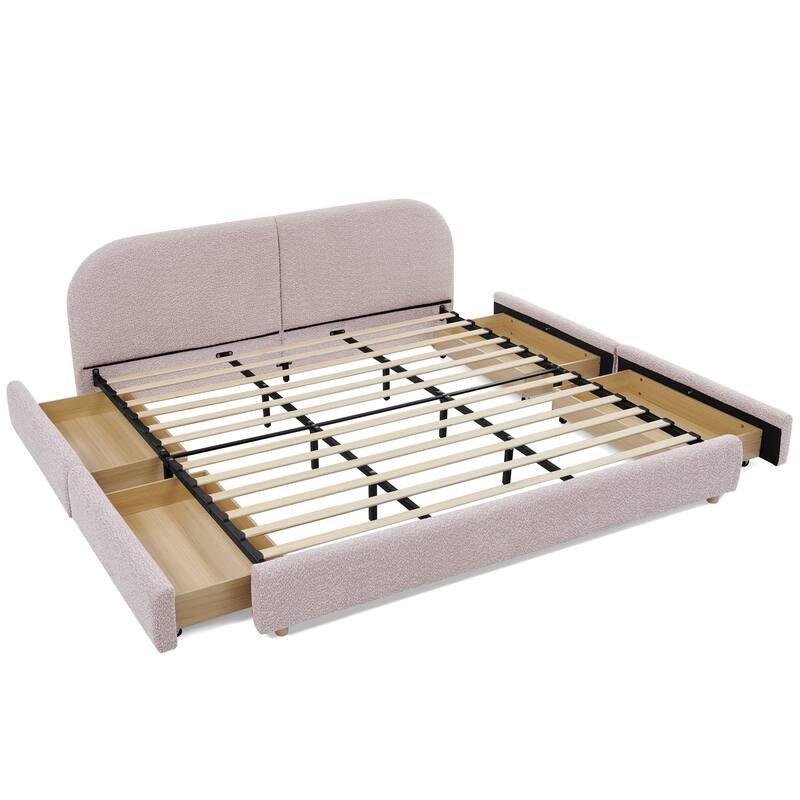 Stylish Curve-shaped Upholstered Platform Bed Frame Modern Minimalist Low Profile Bed with Curved Headboard Optional Storage Bed
