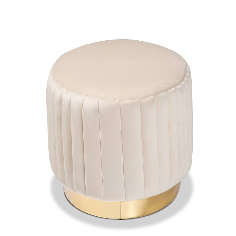 Kirana Glam and Luxe Velvet Fabric and Gold PU Leather Ottoman