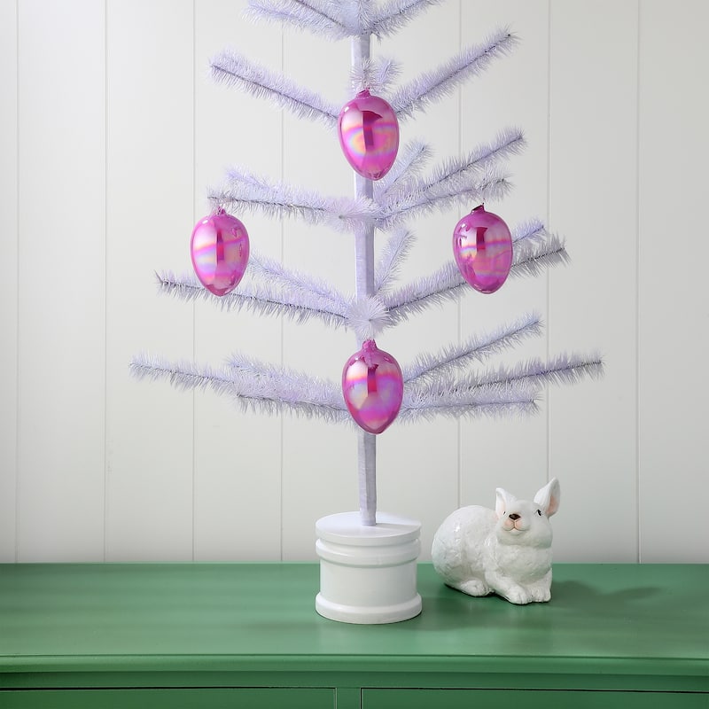 4" Iridescent Glass Egg Ornament Box of 4 - Pink