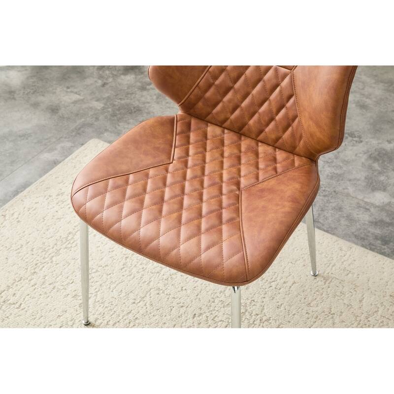 Set of 4, Oil Waxed Leather Dining Chairs with Diamond-Tufted Back