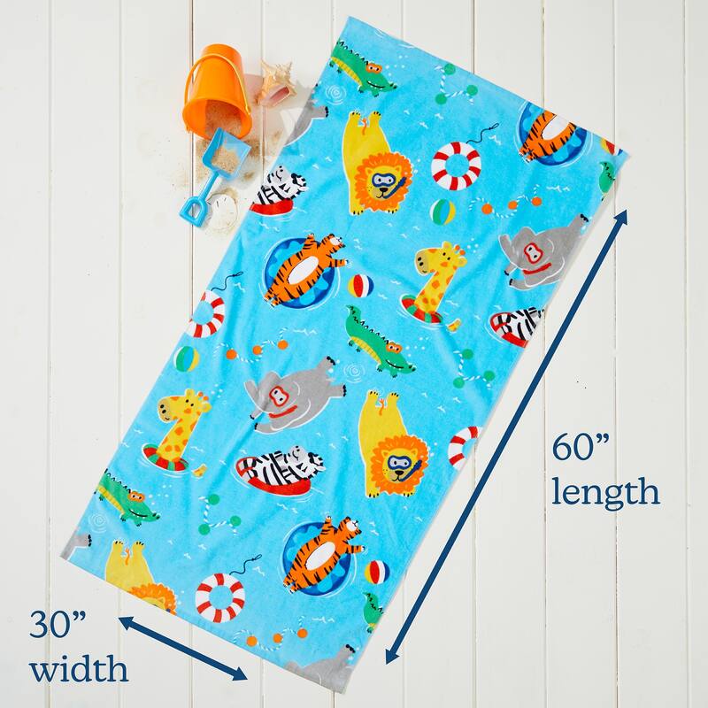 Linery & Co. 100% Cotton Printed Beach Towel for Kids, 30" x 60"