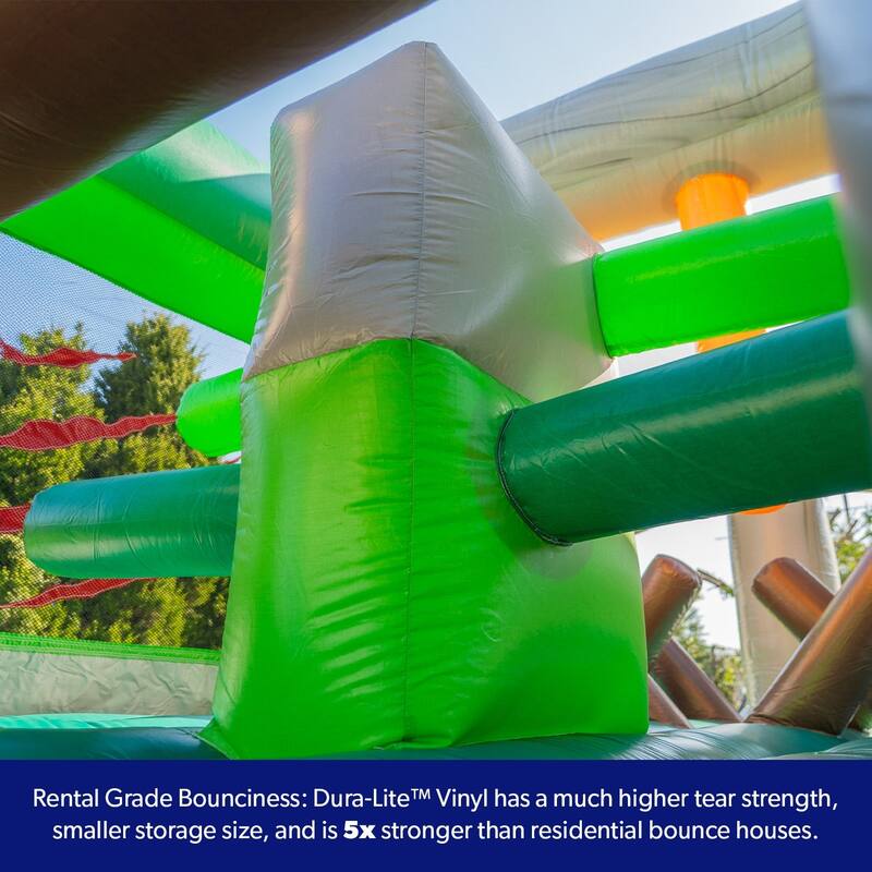 HeroKiddo T-Rex Adventure 20' Inflatable Obstacle Course, Commercial Grade PVC Vinyl, for Kids and Adults, with Air Blower