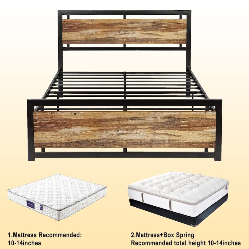 Bed Frame with Modern Wooden Headboard