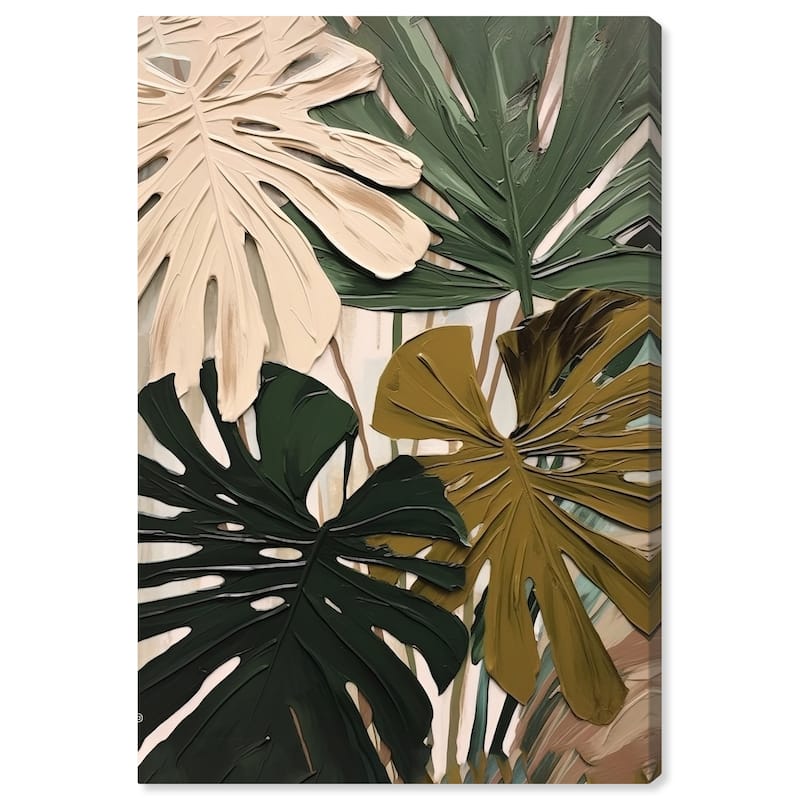 Wynwood Studio Canvas Floral and Botanical Colors of Monstera Green and Cream White Transitional Wall Art Canvas Print - 36 x 24