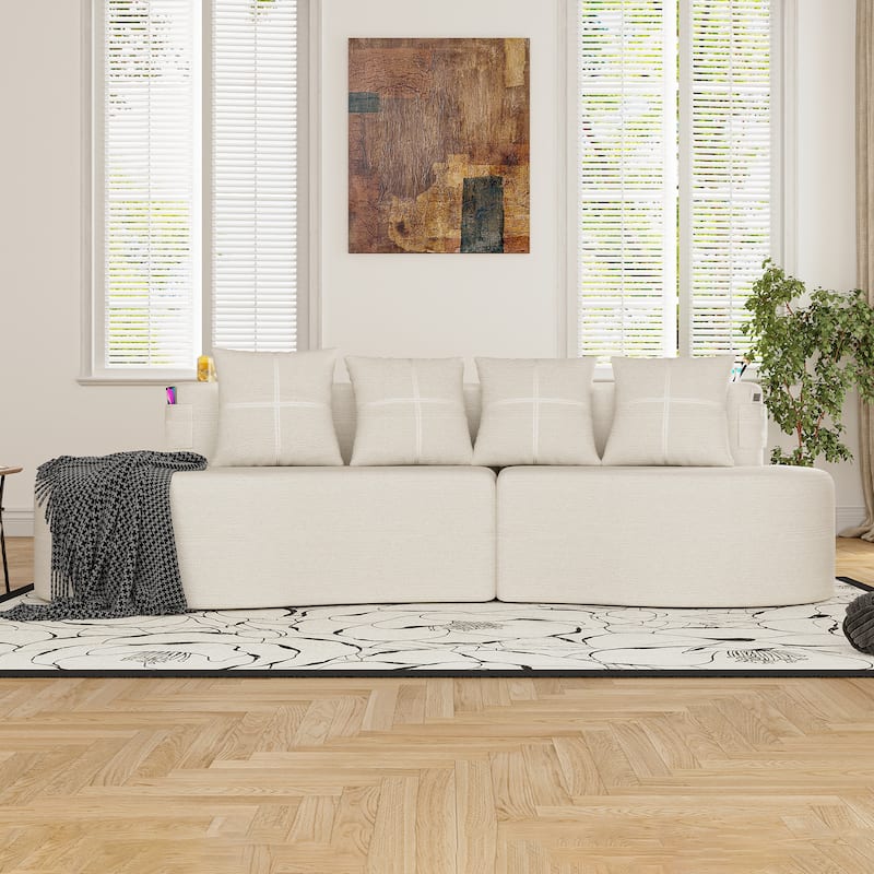 Chenille Upholstered Curved 3 Seat Minimalist Compressed Modular Sectional Sofa