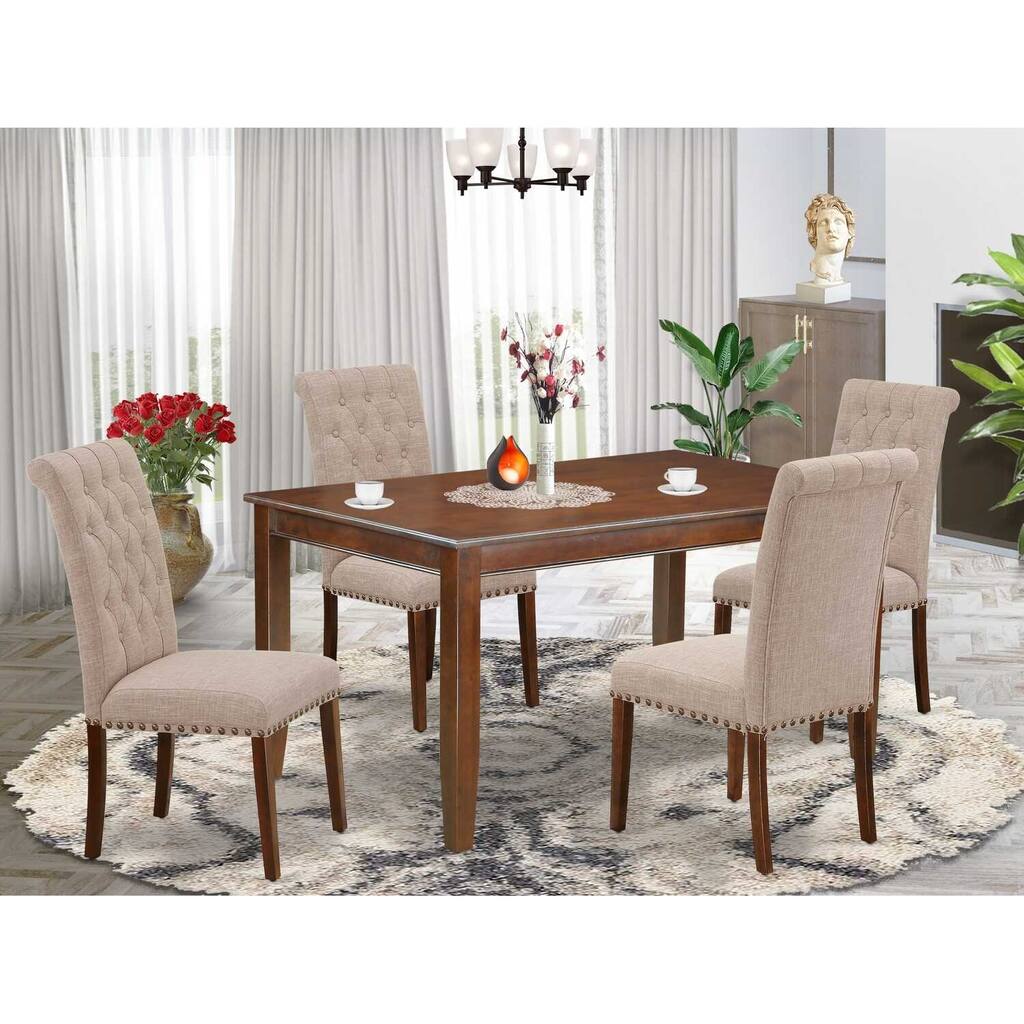 HomeStock 5-Pc Mahogany Finish Solid Wood Top - Rectangular Dining Room Set - Seats 4