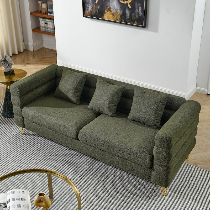 Deep Seating Sofa with 3 Pillows, Removable Cushions and Gold Legs
