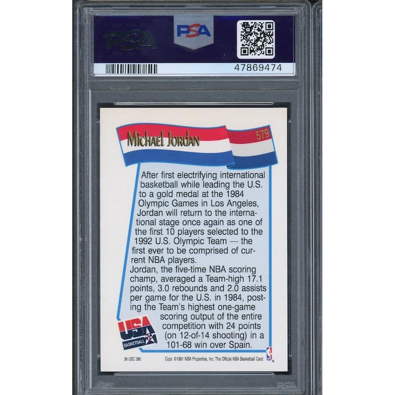 Michael Jordan Team USA Dream Team 1991 Hoops Basketball Card #579 Graded PSA 9 MINT - 8'6" x 11'6"