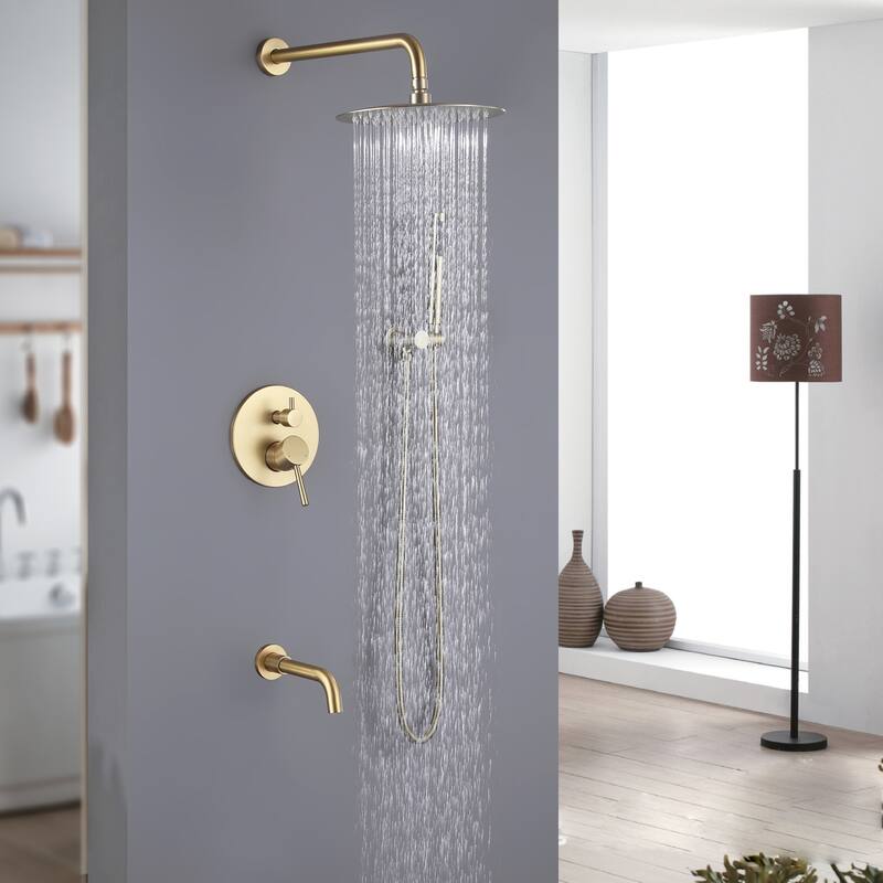 Luxury Gold Rain Shower Head with High Pressure Handheld Shower Head & Hose & 360 degree Rotatable Bathtub Faucet