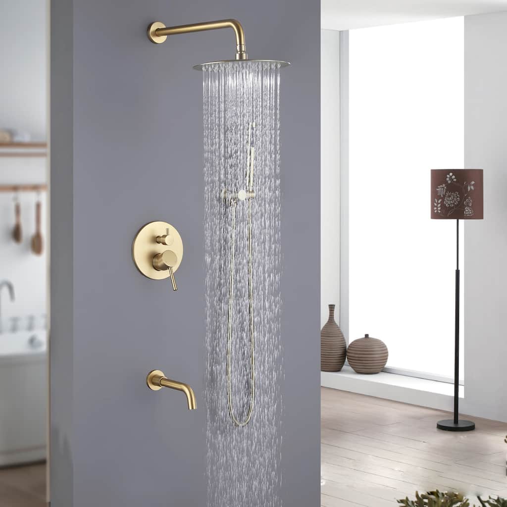 Luxury Gold Rain Shower Head with High Pressure Handheld Shower Head & Hose & 360 degree Rotatable Bathtub Faucet
