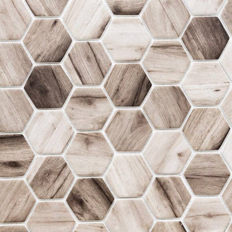 The Tile Life Recycled 1.88x1.88 Beige Hexagon Glass Mosaic Backsplash Wall Tile