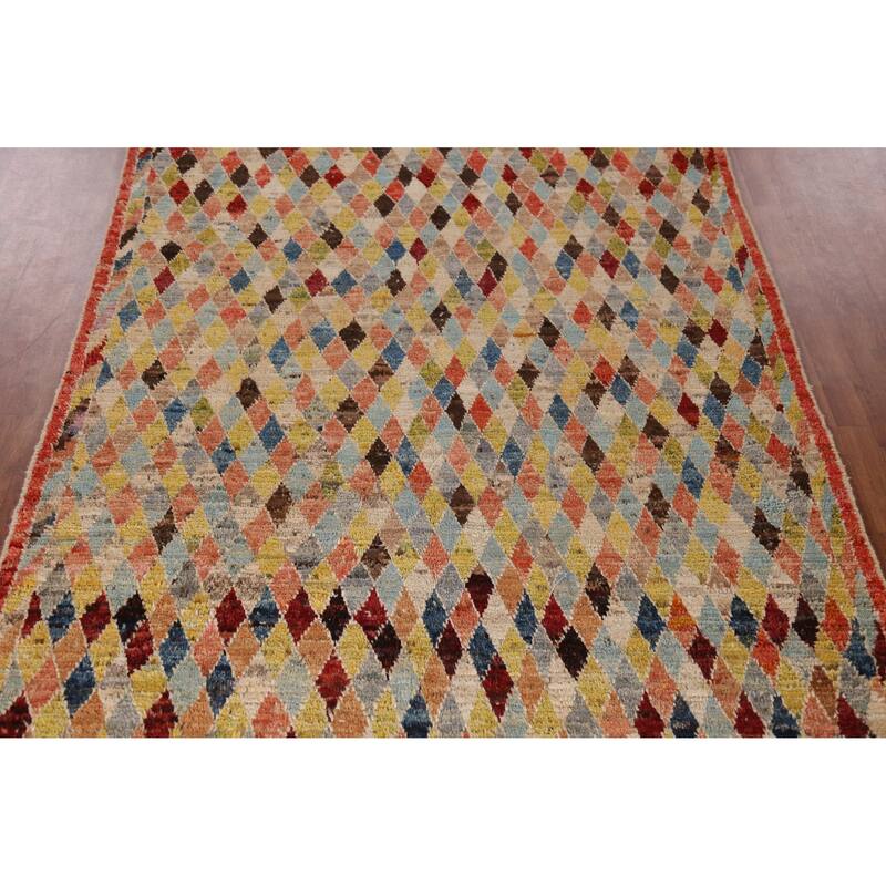 All-Over Trellis Geometric Moroccan Oriental Rug Handmade Wool Carpet - 6'7" x 9'11"