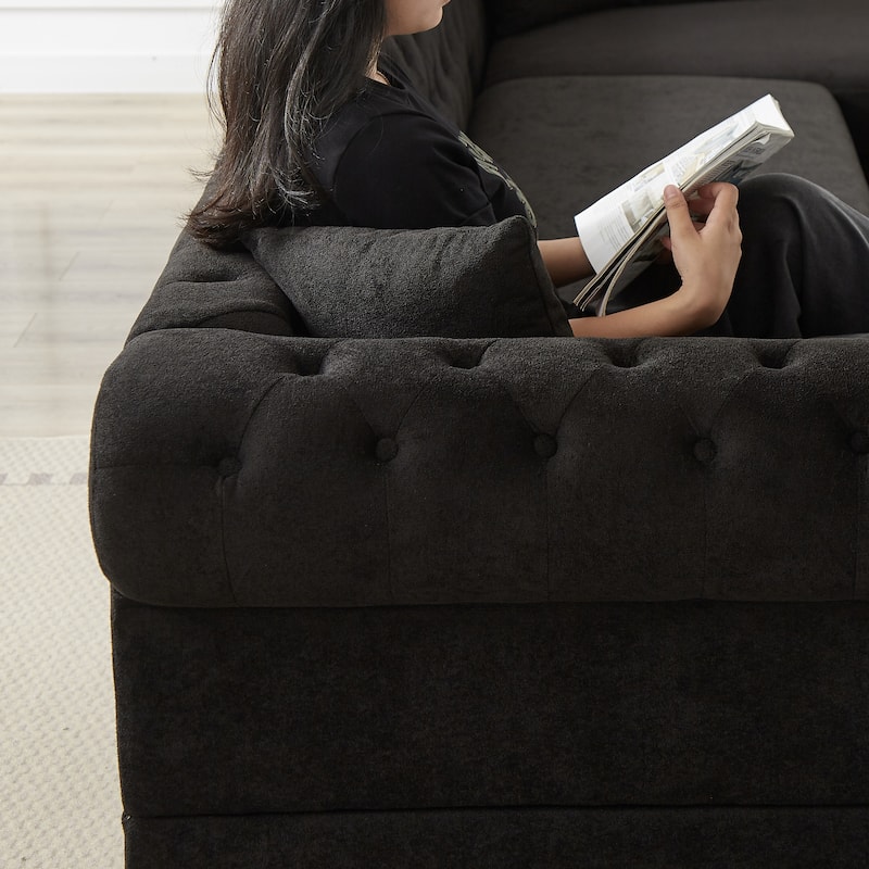 Chenille U-Shaped 5-Seater Sofa with Pull Point Design and Wooden Legs