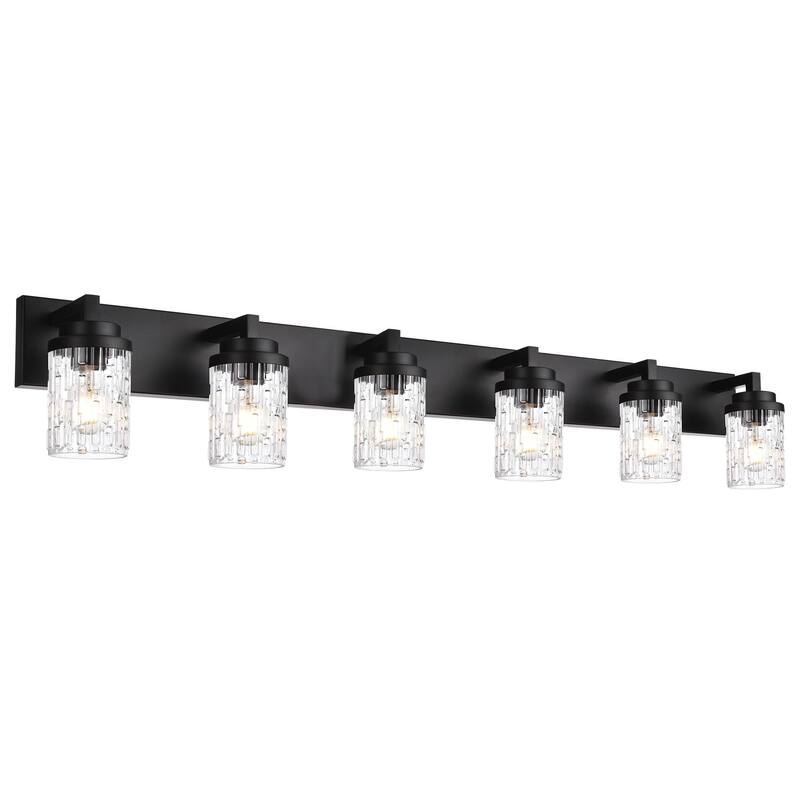 Modern Black 6-Light Vanity Light Industrial Fixture with Clear Grid Glass