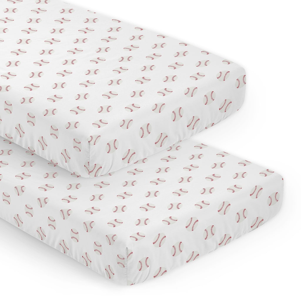 Sweet Jojo Designs Baseball Patch Red White Boy 2 Pack Fitted Crib Sheets Americana Sports White and Red Baseballs