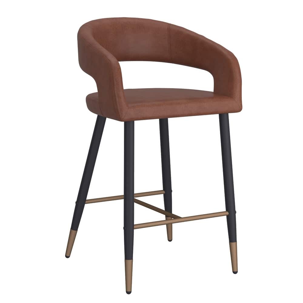 Modern Faux Leather and Metal 26" Counter Stool, Set of 4