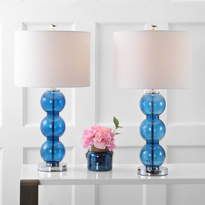 Ella 27" Glass Triple-Sphere LED Table Lamp, Mercury Silver/Chrome (Set of 2) by JONATHAN Y - Cobalt Blue