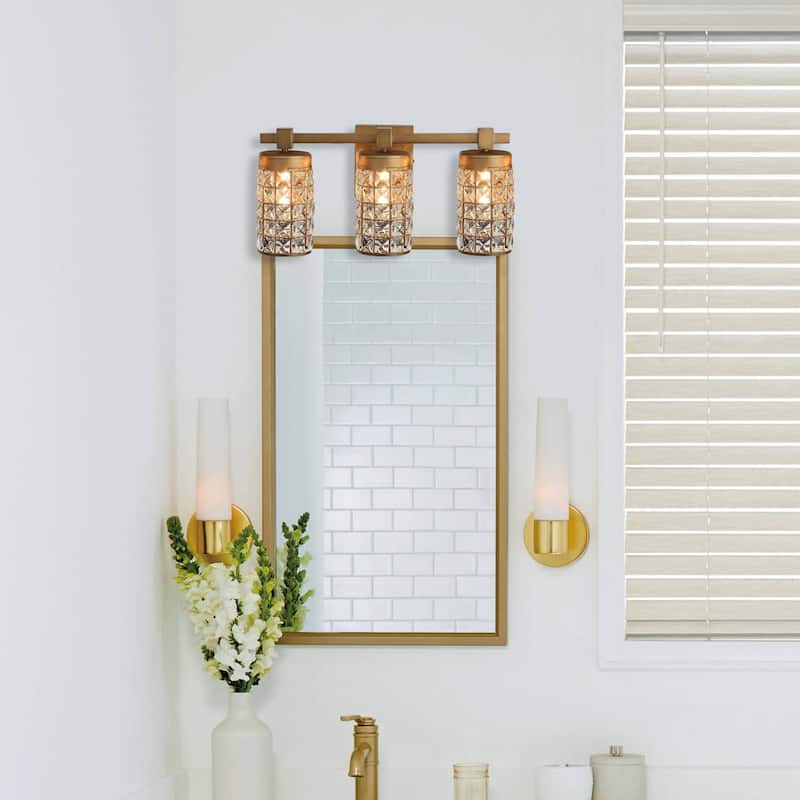 20" Aged Brass Crystal Bathroom Vanity Lights Wall Sconce