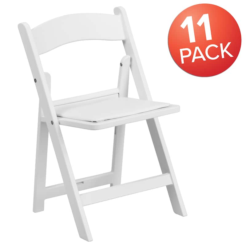 11 Pack Kids White Resin Folding Chair with White Vinyl Padded Seat