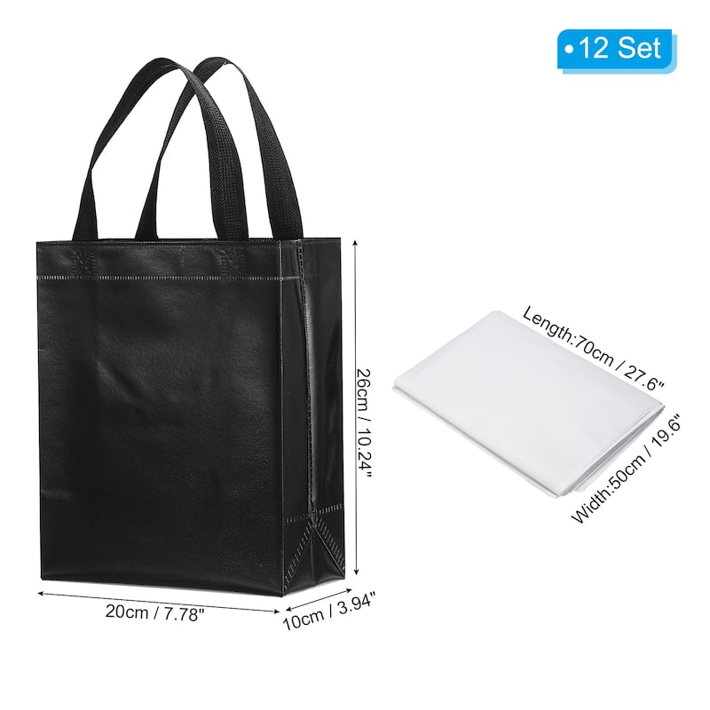 Gift Bags with Tissue, 12 Set 8" Reusable Non-Woven Gift Goodie Bags - 10"x8"x4" - Black
