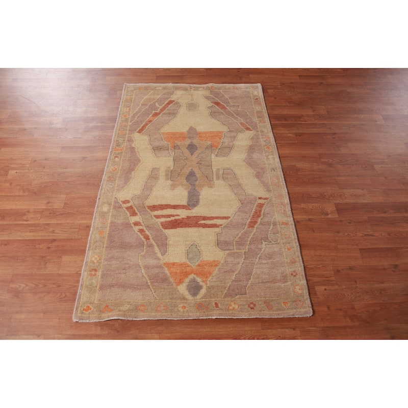 Hand Knotted Oriental 100% Wool Carpet Transitional Geometric Multi-Colored Oushak Area Rug - 5' 0'' X 3' 1''