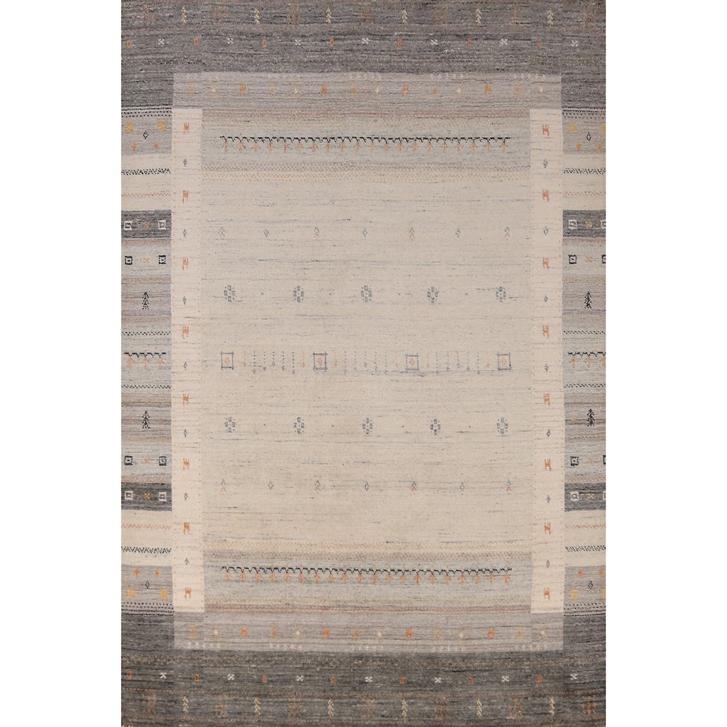Tribal Beige Gabbeh Indian Area Rug Handmade Modern Wool Carpet - 5'4" x 7'7"