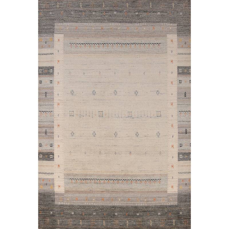 Tribal Beige Gabbeh Indian Area Rug Handmade Modern Wool Carpet - 5'4" x 7'7"