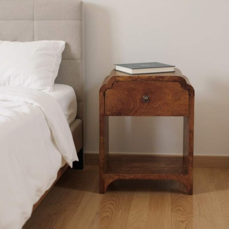 HomeRoots 16" Chestnut Solid Wood One Drawer Scallop Edge Nightstand - Chestnut - 1-drawer
