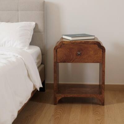 HomeRoots 16" Chestnut Solid Wood One Drawer Scallop Edge Nightstand