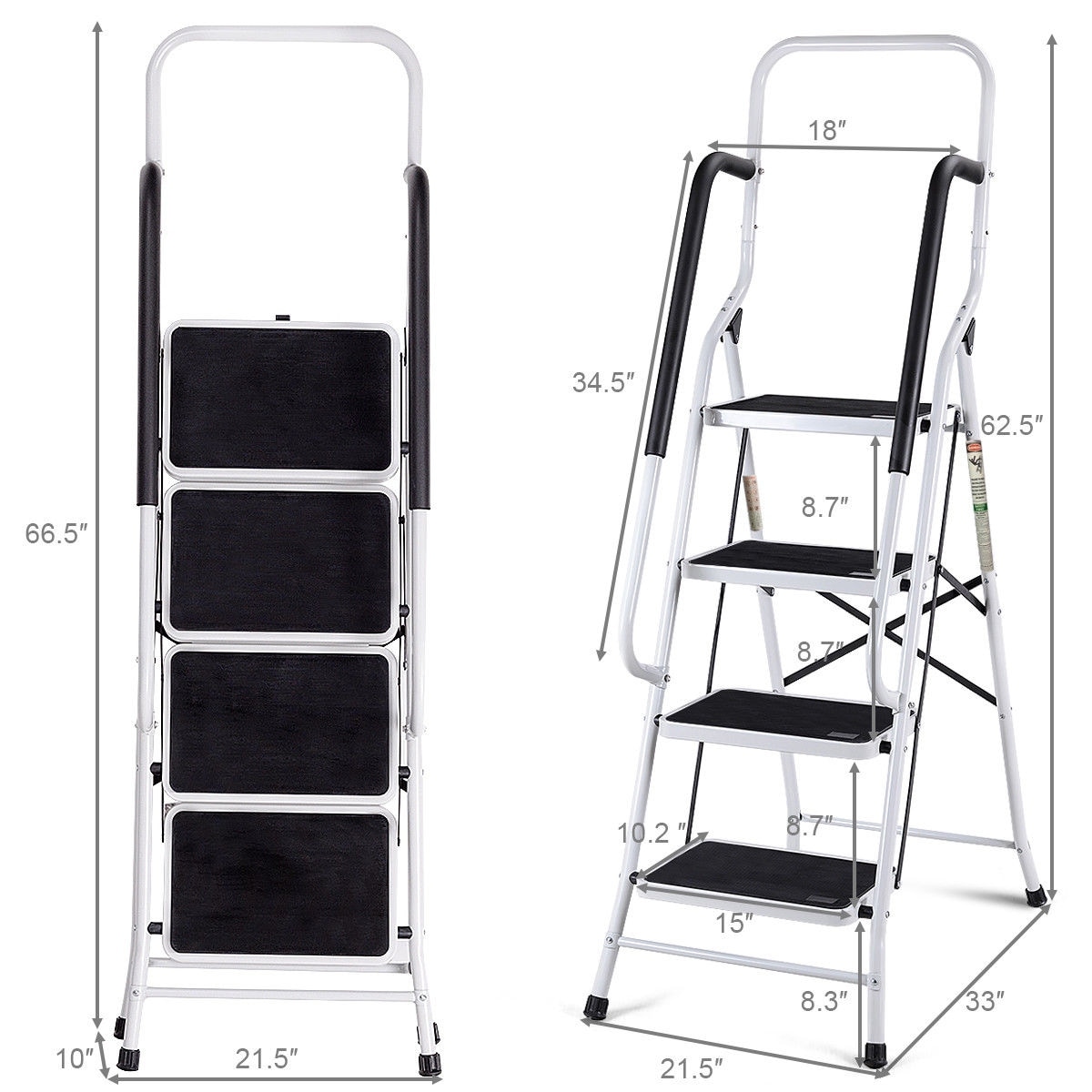 GYMAX 4 Step Ladder with Non-Slip Treads and Tool Tray 150kg Capacity Folding Aluminium Stepladder for Home Kitchen Garage Portable Heavy Duty Safety Ladders