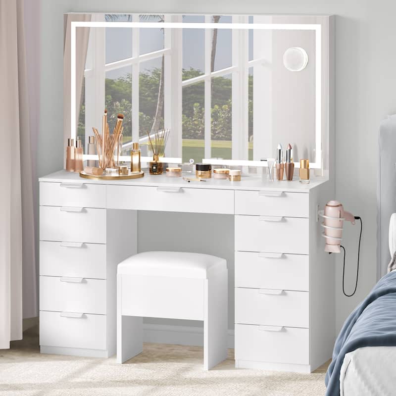 Moasis 46"Vanity With Built-in Socket With Illuminated Mirror and Hair Dryer Rack - 55.8'' H X 46'' W X 11.7'' D