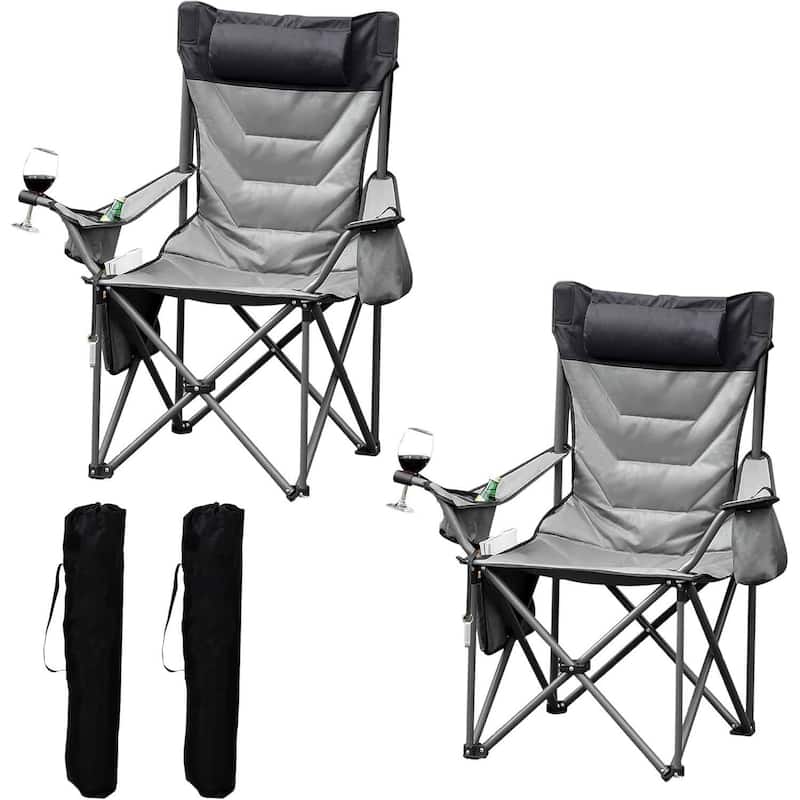 2 PCS Portable Outdoor Single Folding Camping Chair for Camping, Sports, Picnic - N/A - Grey