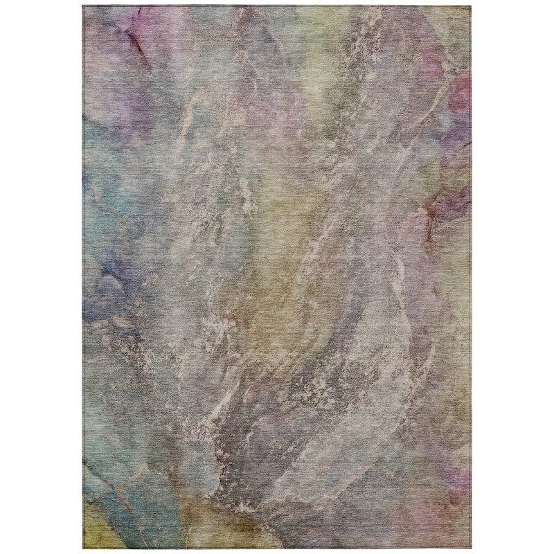 Machine Washable Indoor/ Outdoor Abstract Watercolor Chantille Rug