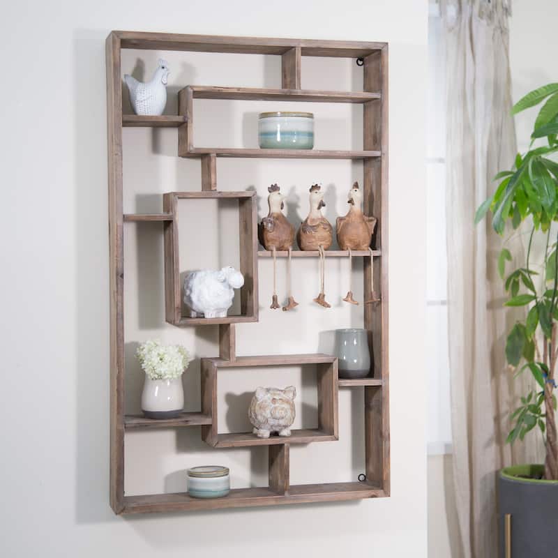 Sagebrook Home Wooden Geometric Wall Shelf - Brown - 39" x 5" x 24"