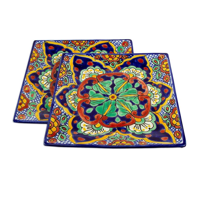 Novica Handmade Hidalgo Square Ceramic Dinner Plates (Pair)