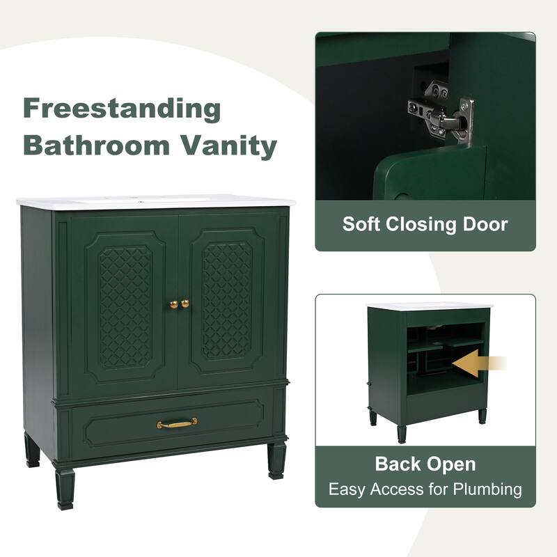 Bathroom Vanity with Sink Vintage Style,Multi-functional Storage Space