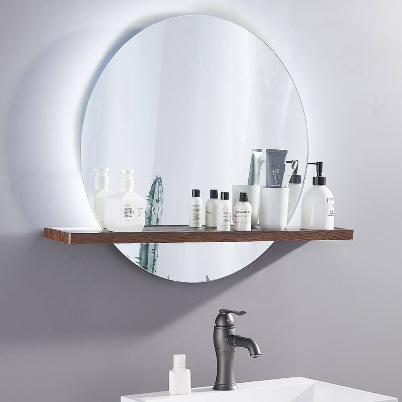 24 in. Frameless LED Light Wall Bathroom Vanity Mirror with Shelf - 24-24