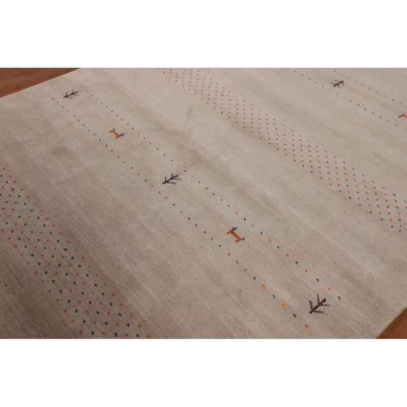 Tribal Gabbeh Oriental Area Rug Handmade Beige Wool Carpet - 5'4"x 7'6"