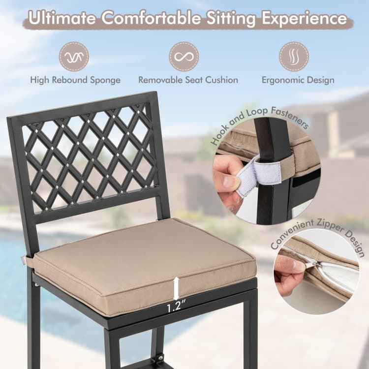 Set of 2 Patio Bar Chairs with Detachable Cushion and Footrest - 16" x 19.5" x 40.5" (L x W x H)