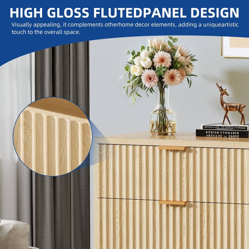 Moasis 6-drawer Dresser Double Chest of Drawer Dresser with Fluted Panel